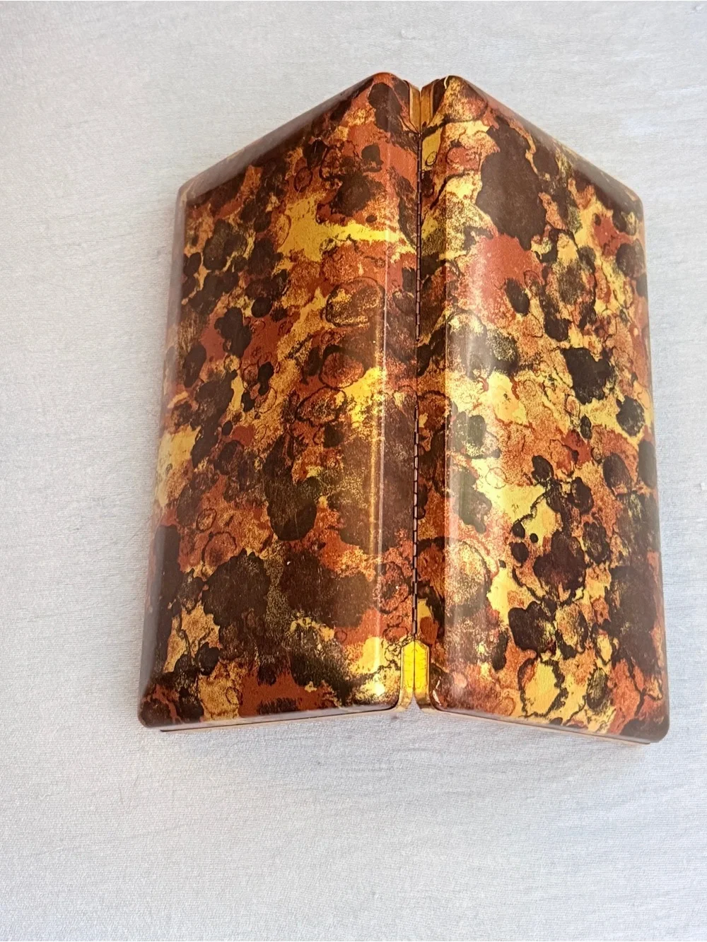 Vtg 70s MCM Mele Tortoise Look Clamshell Jewelry Travel Case